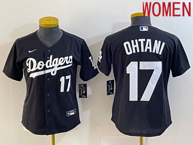 Women Los Angeles Dodgers 17 Ohtani Black Nike Game MLB Jersey style 3
